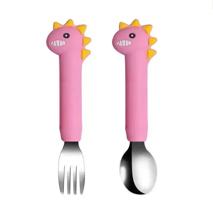Set Dinosaurio para Bebé: Mantel-Plato con Succión + Babero + Cubiertos (Rosado)